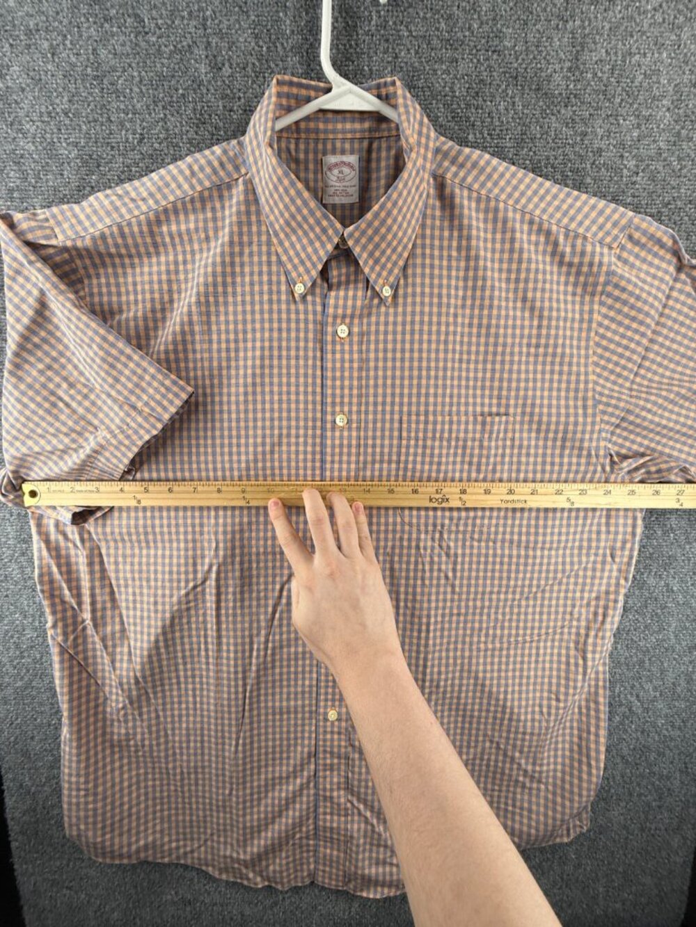 Brooks Brothers Check Non-Iron Cotton XL Button-Down Short Sleeve Blue Orange - Picture 6 of 16